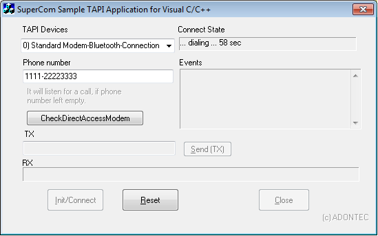 TAPI connection using Bluetooth